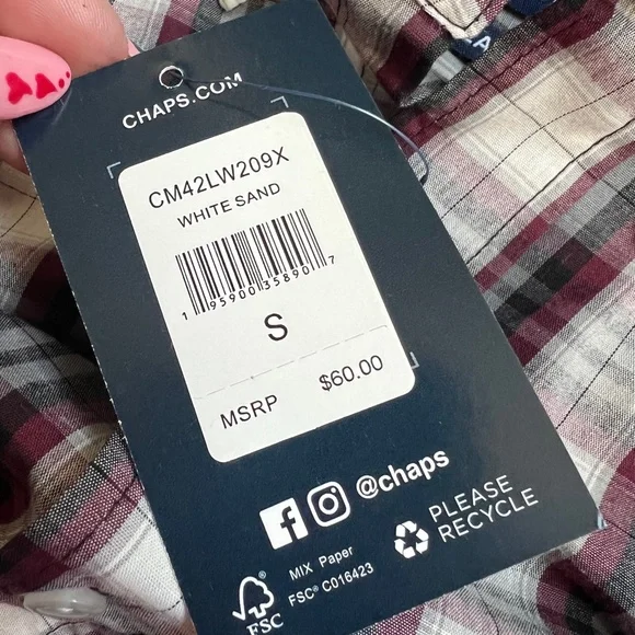 Chaps Ralph Lauren Polo White Sand Plaid L/S Button Front Shirt - Picture 2 of 5